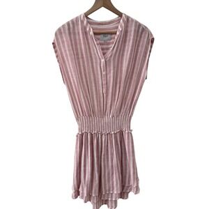 Rails Angelina Dress S Rose Stripe Linen Blend Smocked Mini Cap Sleeve